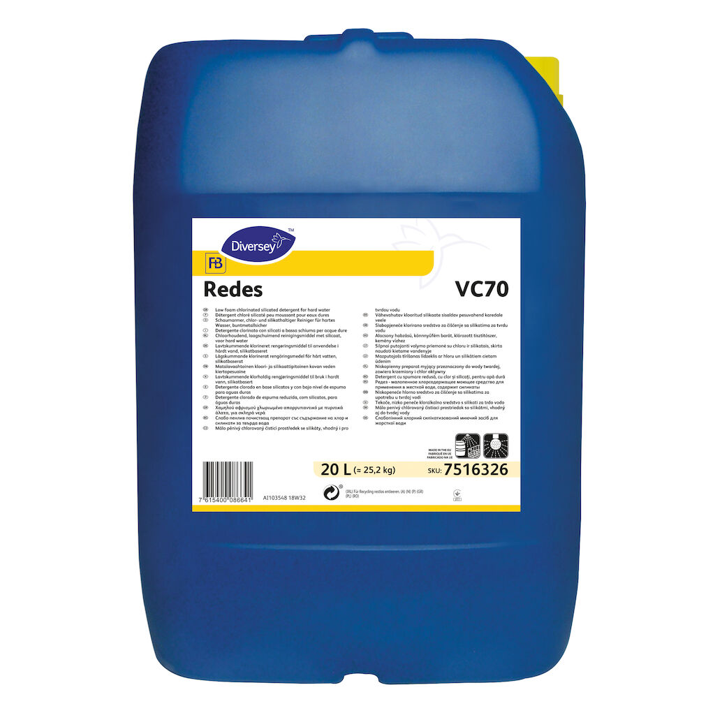 Redes VC70 20L - Low foam chlorinated silicated detergent for hard water