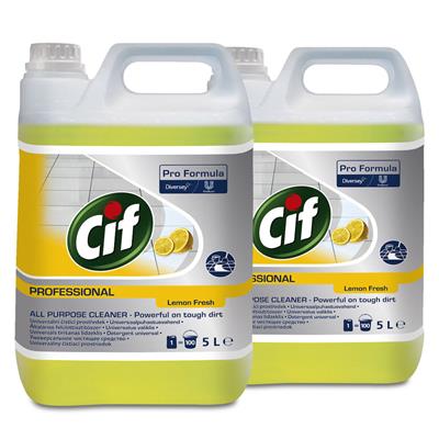 Cif Pro Formula All Purpose Cleaner Lemon Fresh 2x5L - skoncentrowany preparat do codziennego mycia wodoodpornych, niezabezpieczonych powierzchni